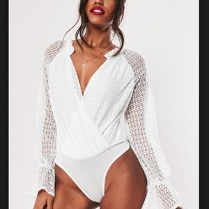 White Crochet wrap bodysuit